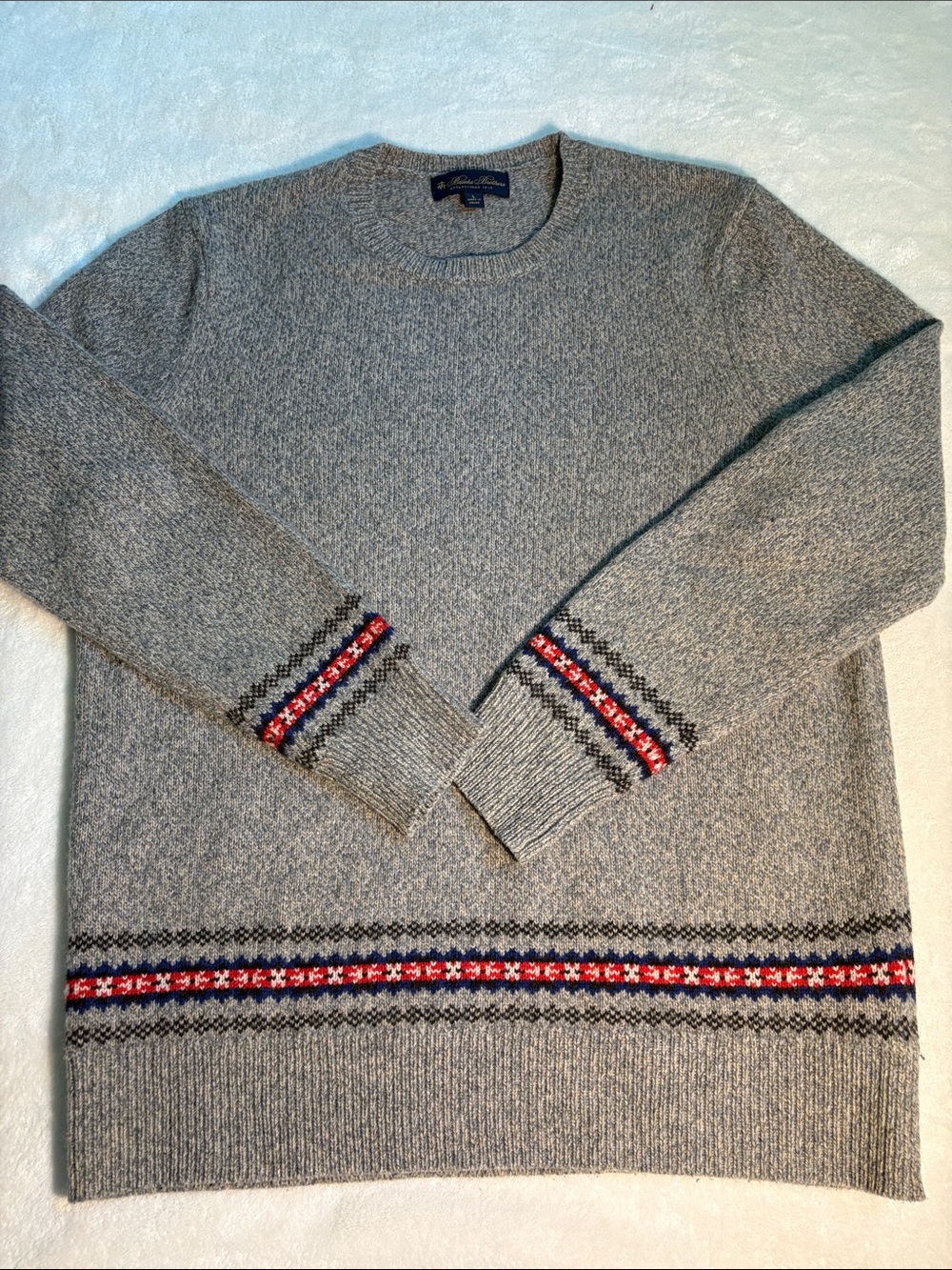 Brooks Brothers Gray Patterned 80% Merino Crewneck Sweater Size L